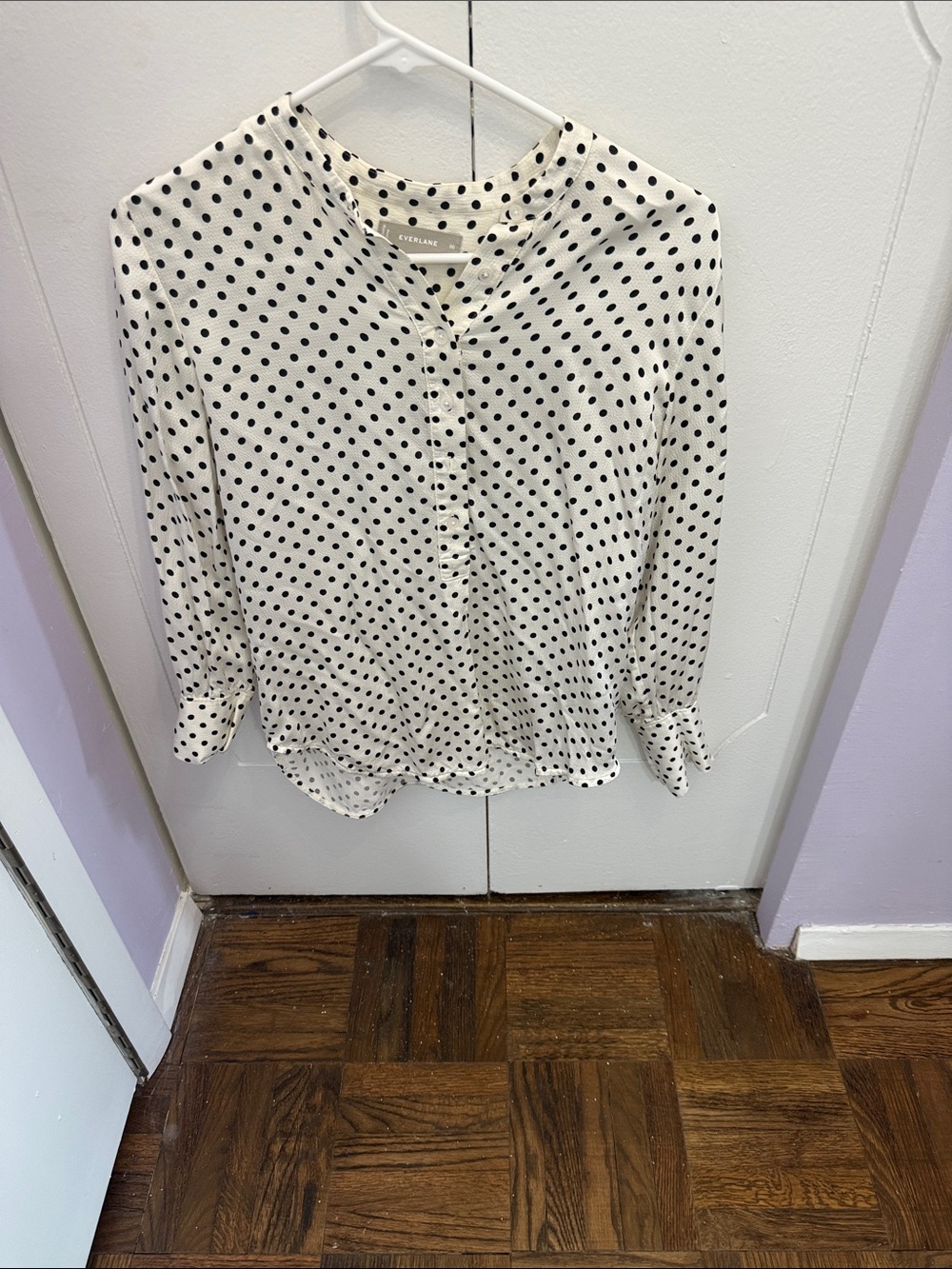 Evereve Cream Blouse with Black Polka Dots